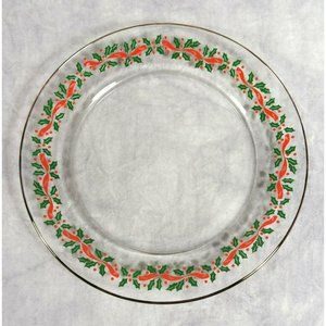 Arcoroc Salad Plate Clear Holly & Berries w/Ribbon Gold Rim